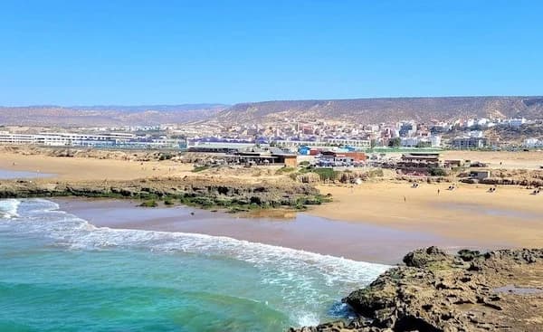 Tamraght and Imourane beach seen from the rocks, Morocco